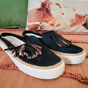 Fun & Cute Black Toms slides with tassels